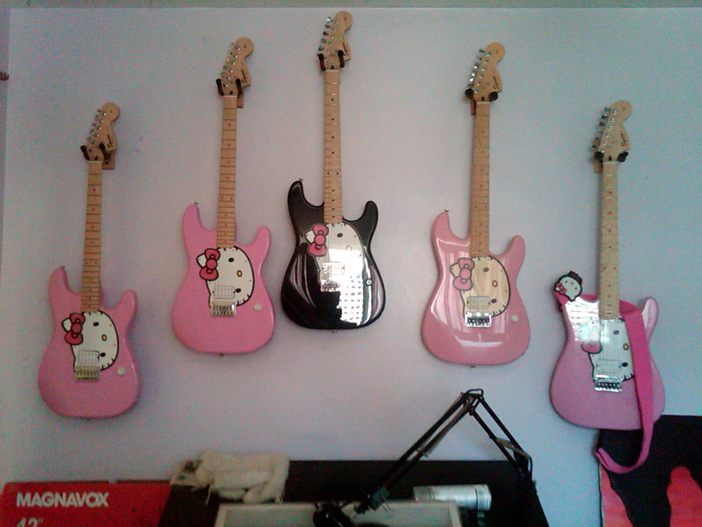 a collection of Hello Kity guitars